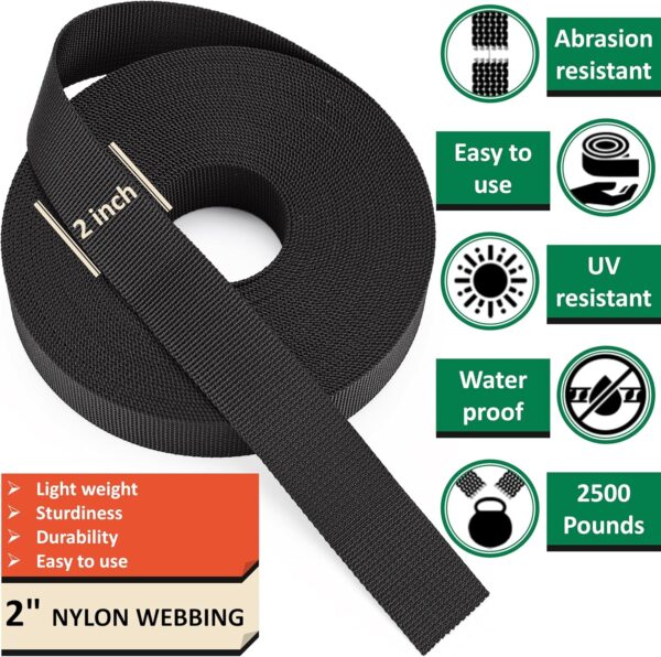 2 Inch Nylon Webbing Strap with Plastic Tri-Glide Slide Clips, 10 25 50 Yards Heavy Duty Nylon Strapping for Indoor or Outdoor Gear, DIY Crafting, Repairing - Image 3