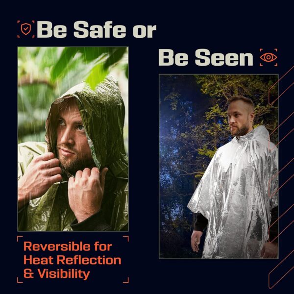 PREPARED4X Emergency Poncho with Mylar Blanket Liner – Heavy Duty, Waterproof, Wind-Resistant Green Rain Poncho for Outdoors, Camping, and Car Emergency Kits - Thermal Poncho - Image 5
