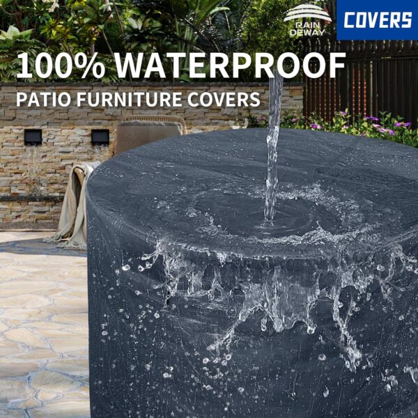 RAINDEWAY COVERS Patio Furniture Covers Round Outdoor Furniture Covers Waterproof 100% Patio Table Cover Anti-Fading All Weather Resistant Dark Grey 96"Dx28"H - Image 3