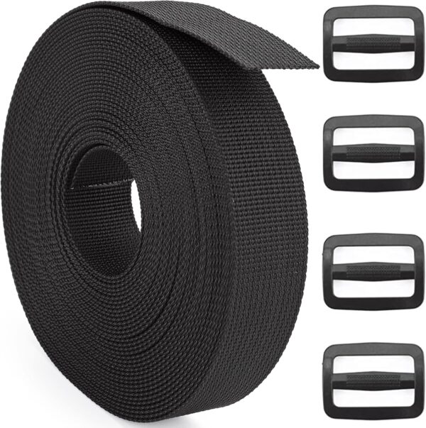 2 Inch Nylon Webbing Strap with Plastic Tri-Glide Slide Clips, 10 25 50 Yards Heavy Duty Nylon Strapping for Indoor or Outdoor Gear, DIY Crafting, Repairing - Image 2