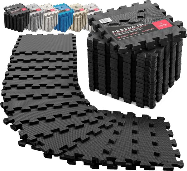 Gym Flooring Set - Interlocking EVA Soft Foam Floor Mat, 18 Pieces Puzzle Rubber Tiles Protective Ground Surface Protection, Play Workout Exercise Mats Underlay Matting Sports Pool Home Fitness Garage - Image 2