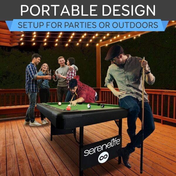 SereneLife 6-Ft Folding Pool Table - Best in Stability - Steel Frame, Fully Supported Slate, Welded Leg Supports with Safety Anti Collapse Locks, 128LB Heavy Duty Billiard Game and Accessory Set - Image 4